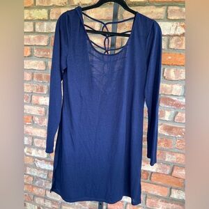 Navy Long Sleeve Strappy Back workout cover up.